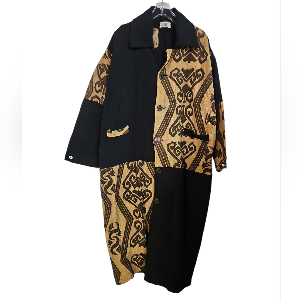 African Mudcloth Nigerian Handmade Long Coat Sz XL